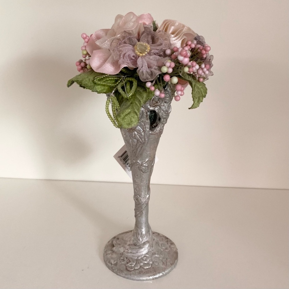 Beautiful beaded flower decor silver vase